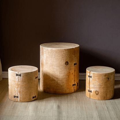 Pine Wood Pedestal Table Side Table - -