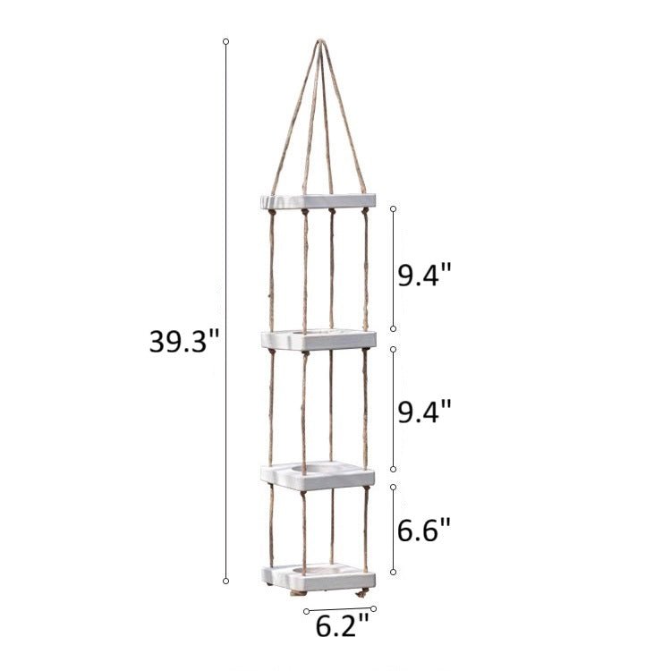 Wooden Rope Hanging Plant Shelf - -