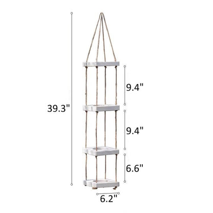 Wooden Rope Hanging Plant Shelf - -
