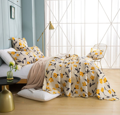 DaDa Bedding Yellow Fleur Floral Bed in a Bag Set - Ivory Botanical - - Bedspreads