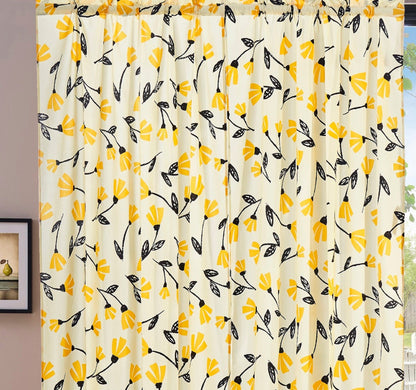 DaDa Bedding Set of 2 Botanical Floral Window Curtain Panels - Natural Semi Sheer Yellow Fleur Golden Orange Spring Time Tulips Straight Tailored Edge - - Curtains