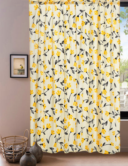 DaDa Bedding Set of 2 Botanical Floral Window Curtain Panels - Natural Semi Sheer Yellow Fleur Golden Orange Spring Time Tulips Straight Tailored Edge - - Curtains