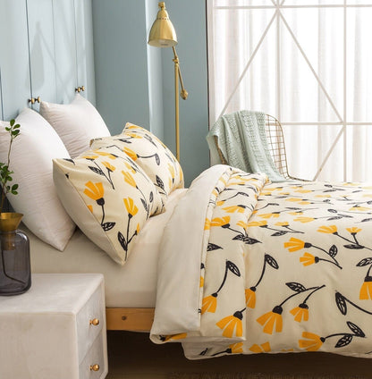 DaDa Bedding Yellow Fleur Duvet Cover, Sheets & Valance Set - - Duvet Covers