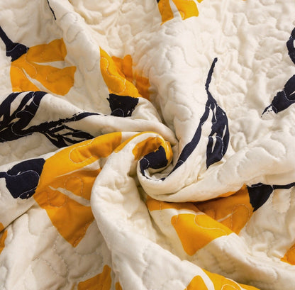 DaDa Bedding Yellow Fleur Floral Golden Orange Ivory Cream Scalloped Bedspread Set (18112)- DaDalogy Bedding Collection- {{Product type}}