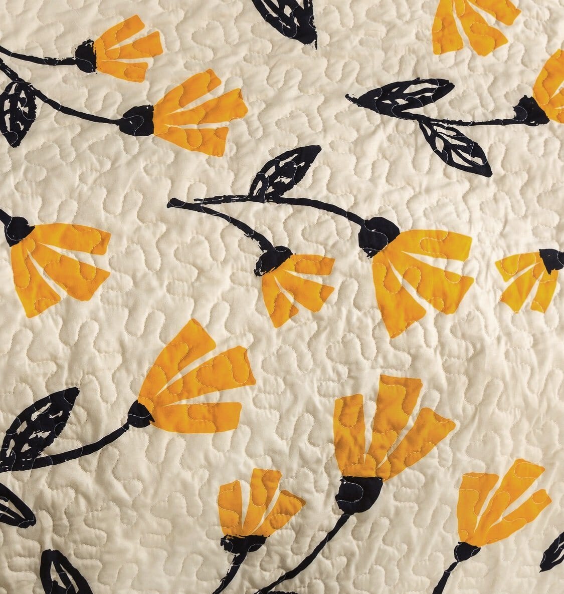 DaDa Bedding Yellow Fleur Floral Golden Orange Ivory Cream Scalloped Bedspread Set (18112)- DaDalogy Bedding Collection- {{Product type}}