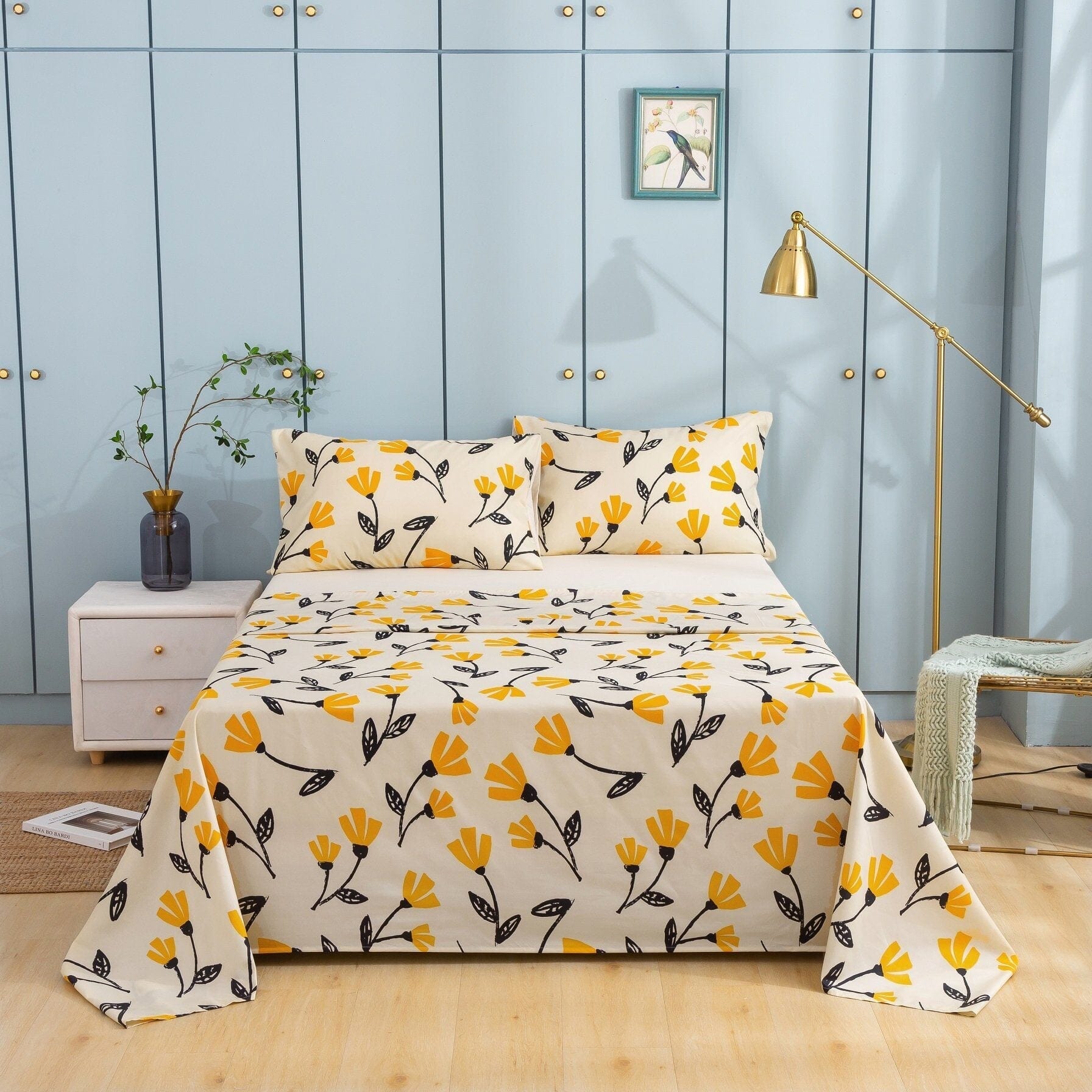 DaDa Bedding Yellow Fleur Floral Bed in a Bag Set - Ivory Botanical - - Bedspreads