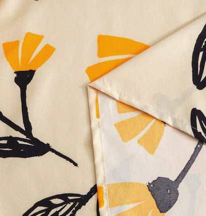 DaDa Bedding Yellow Fleur Golden Orange Floral Ivory Fitted & Flat Bed Sheets Set (18112)- DaDalogy Bedding Collection- {{Product type}}