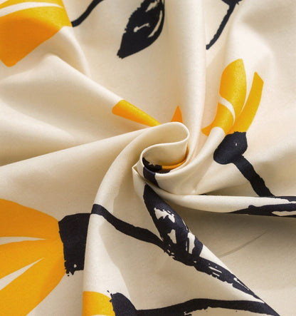 DaDa Bedding Yellow Fleur Golden Orange Floral Ivory Fitted & Flat Bed Sheets Set (18112)- DaDalogy Bedding Collection- {{Product type}}