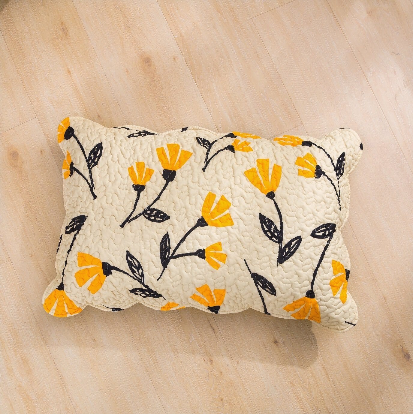 DaDa Bedding Yellow Fleur Floral Golden Orange Ivory Cream Scalloped Bedspread Set (18112)- DaDalogy Bedding Collection- {{Product type}}