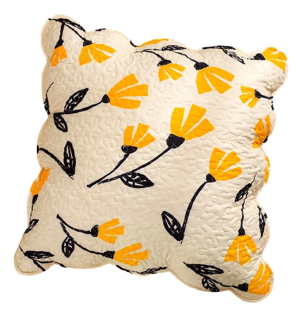DaDa Bedding Yellow Fleur Floral Golden Orange Ivory Cream Scalloped Euro Pillow Sham Cover, 26" x 26" (18112) - - Throw Pillow Covers