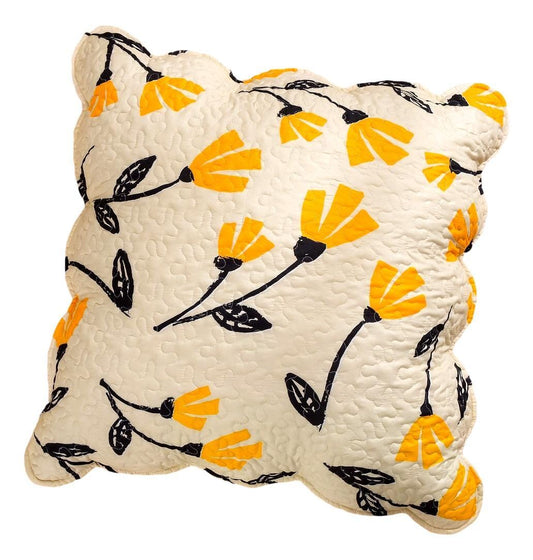 DaDa Bedding Yellow Fleur Floral Golden Orange Ivory Cream Scalloped Euro Pillow Sham Cover, 26" x 26" (18112) - - Throw Pillow Covers