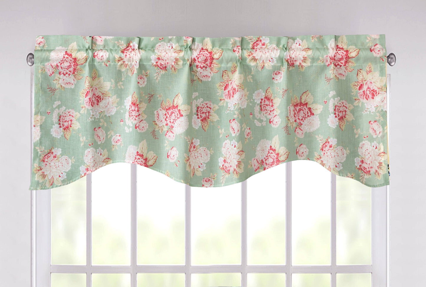 DaDa Bedding Hint of Mint Floral Pastel Roses Cottage Window Curtain Valance - 18" x 52" (JHW-3036) - - Valance