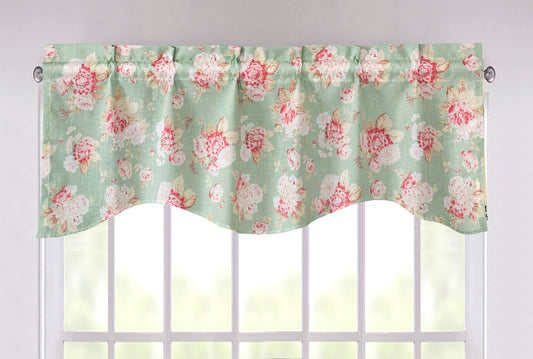 DaDa Bedding Hint of Mint Floral Pastel Roses Cottage Window Curtain Valance - - Valance