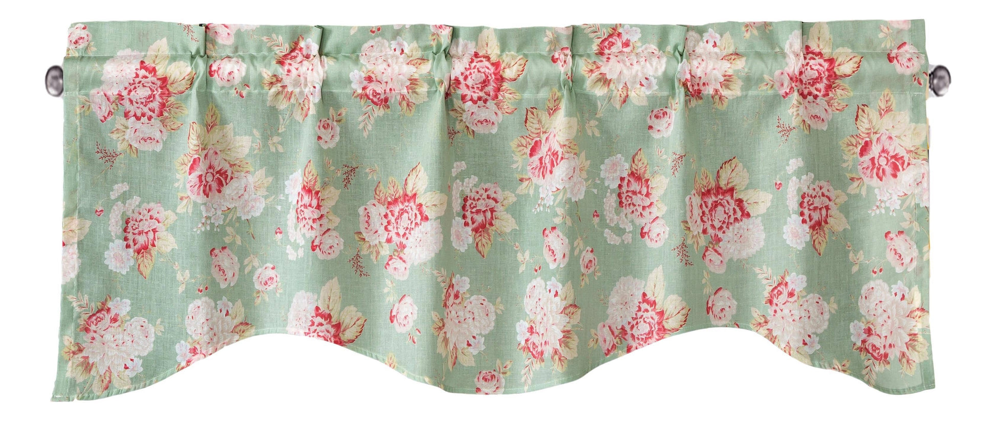 DaDa Bedding Hint of Mint Floral Pastel Roses Cottage Window Curtain Valance - 18" x 52" (JHW-3036) - - Valance
