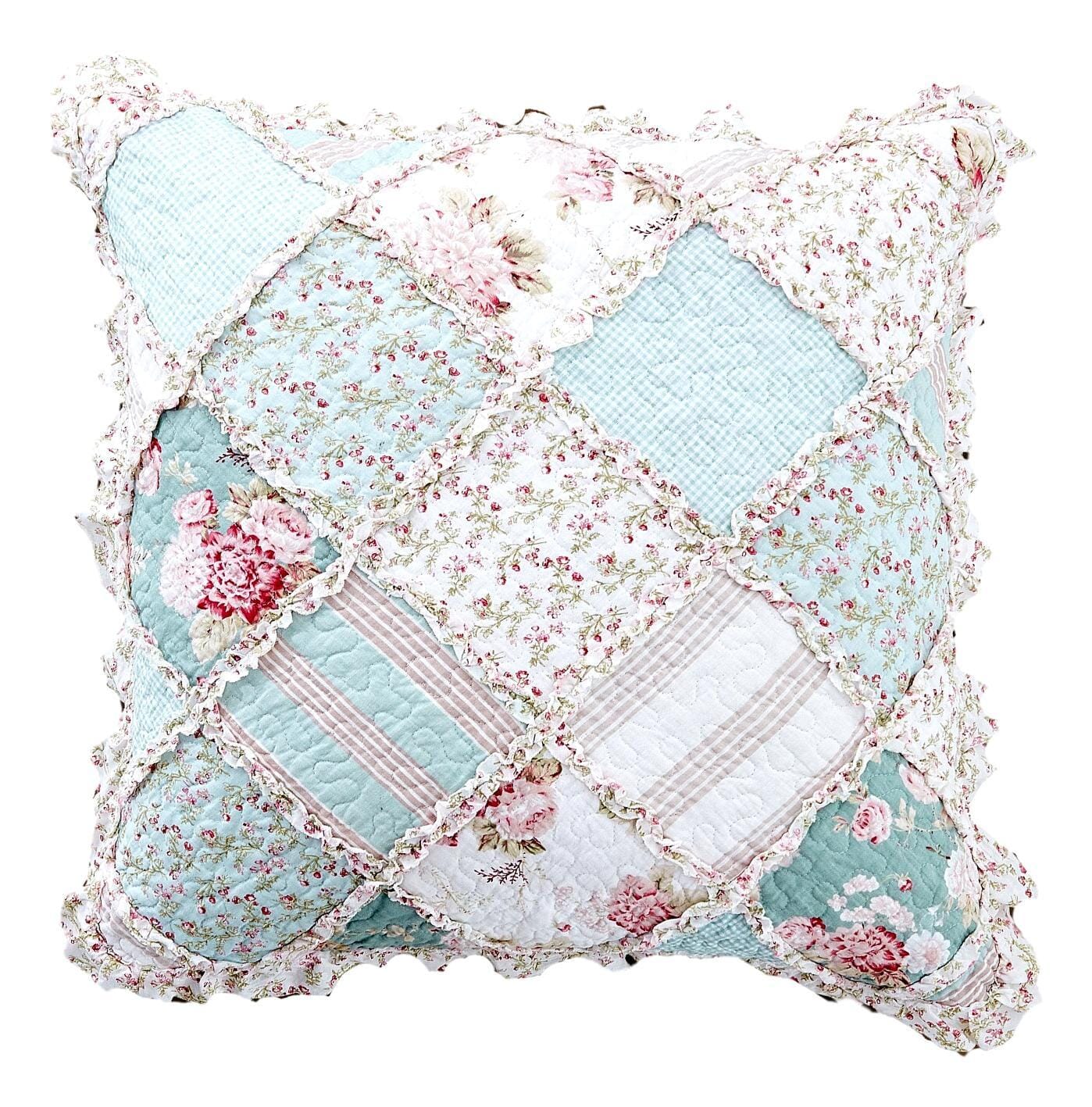 DaDa Bedding Patchwork Hint of Mint Floral Cotton Patchwork Euro Pillow Cover - - Throw Pillow Covers