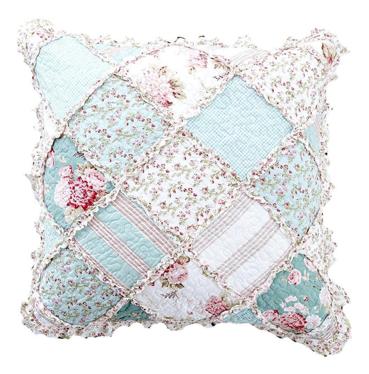 DaDa Bedding Patchwork Hint of Mint Floral Cotton Patchwork Euro Pillow Cover - - Throw Pillow Covers