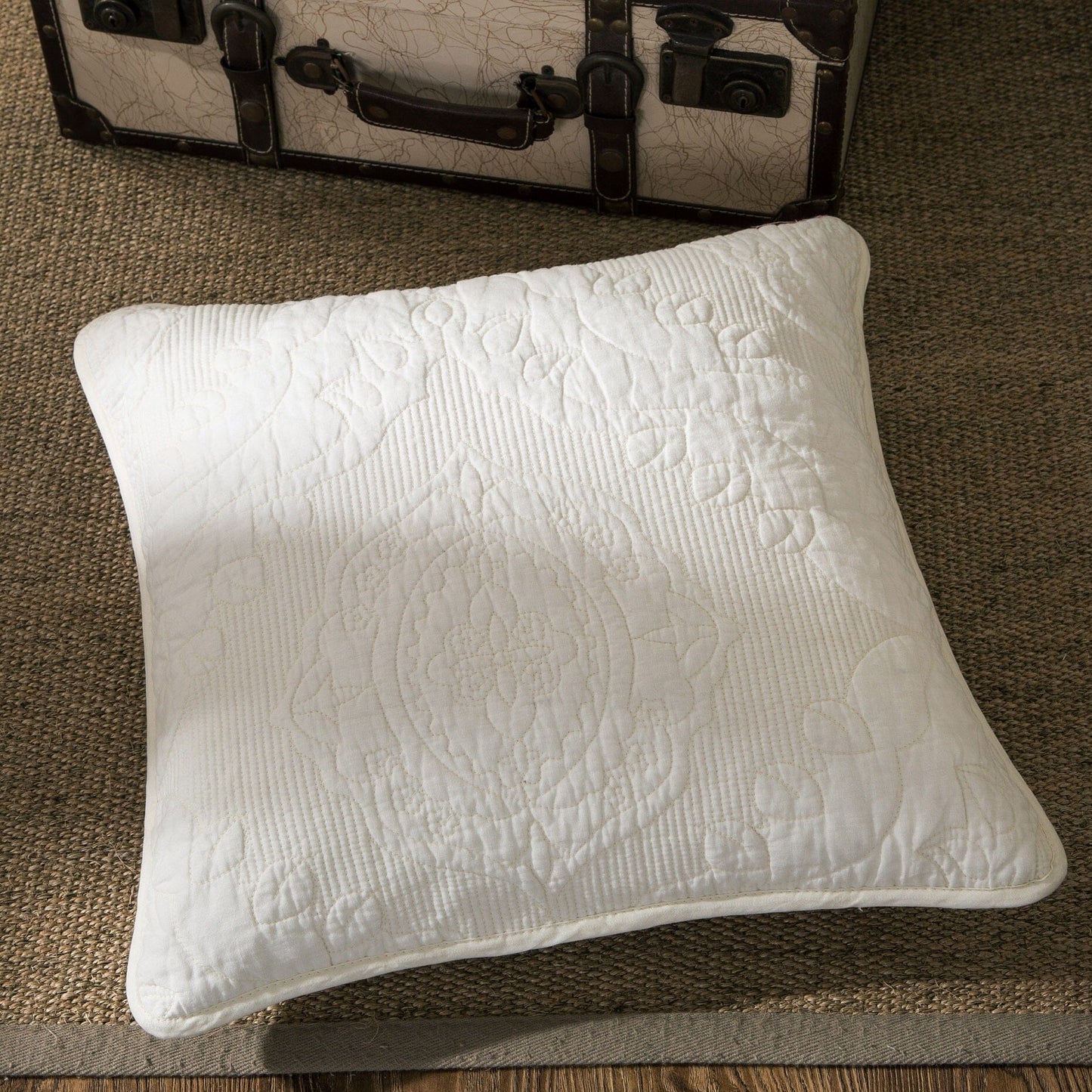 Tache Cotton Ivory White Paisley Damask Matelassé Powder Snow Cushion Covers / Euro Sham (JHW-643) - - Euro Sham / Cushion Cover