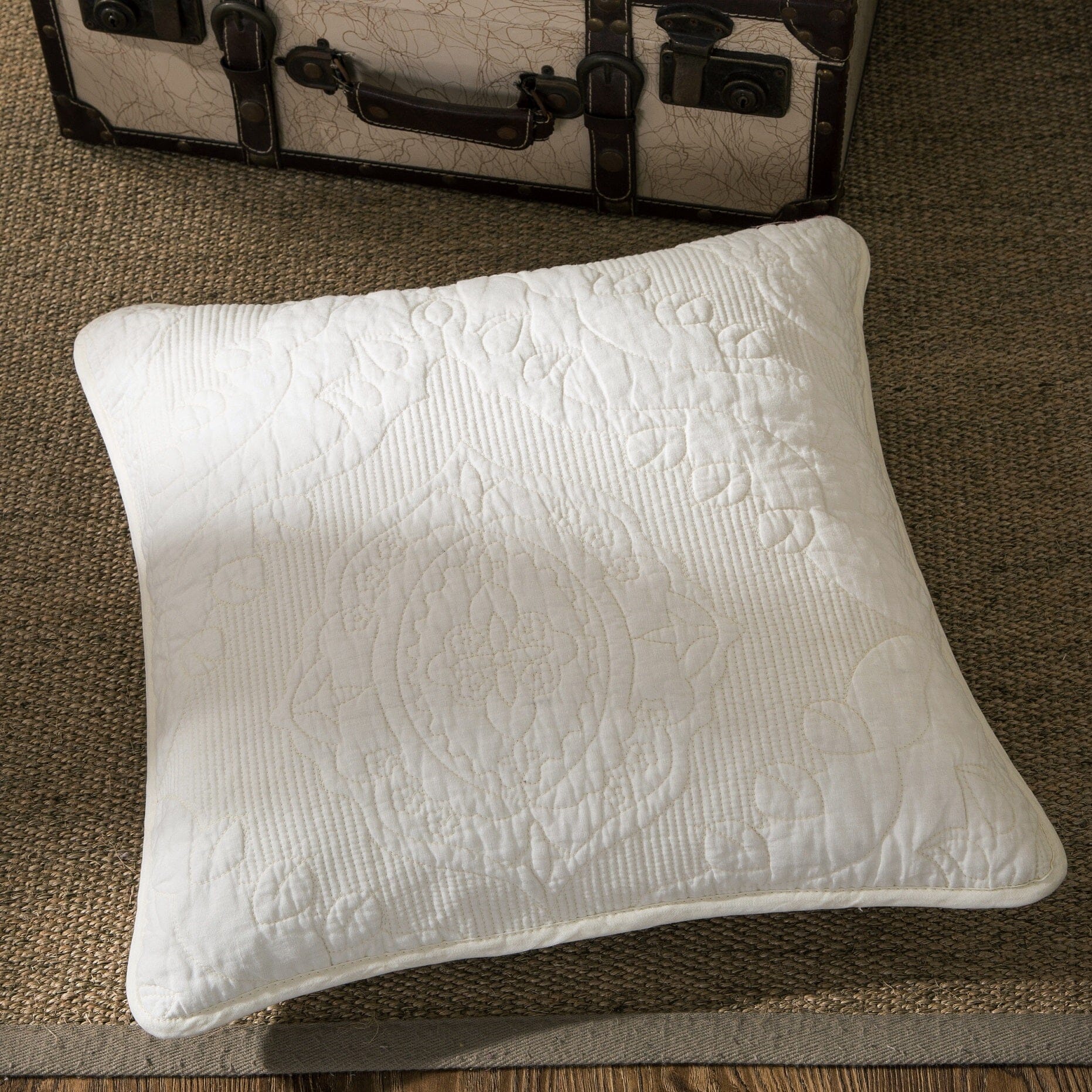 Tache Cotton Ivory White Paisley Damask Matelassé Powder Snow Cushion Covers / Euro Sham (JHW-643) - - Euro Sham / Cushion Cover