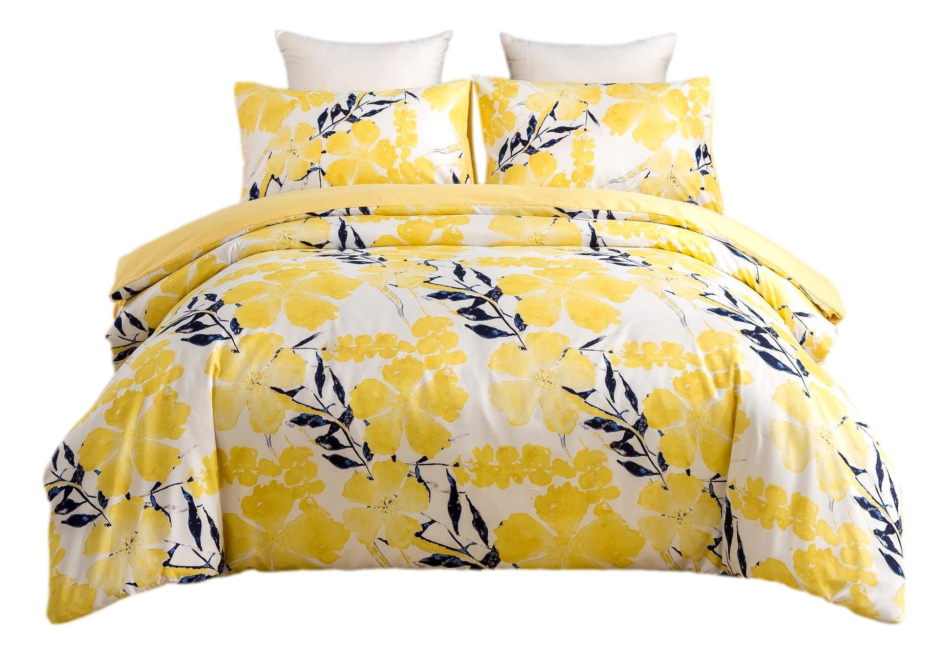 Tache Microfiber Watercolor Tropical Floral Yellow Blue Duvet Cover (JHW-841) - - Duvet Cover