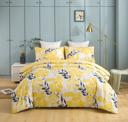Tache Microfiber Watercolor Tropical Floral Yellow Blue Duvet Cover (JHW-841) - - Duvet Cover