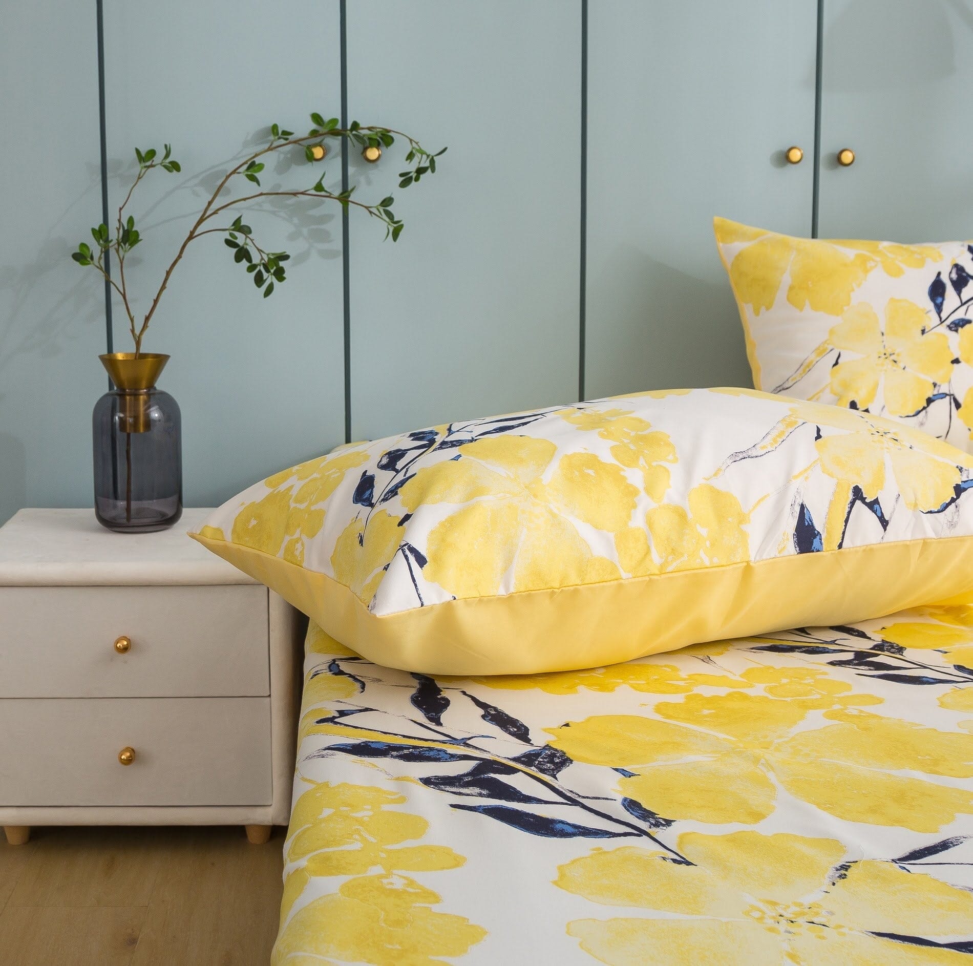 Tache Microfiber Watercolor Tropical Floral Yellow Blue Pillowcase (JHW-841) - - Pillowcase