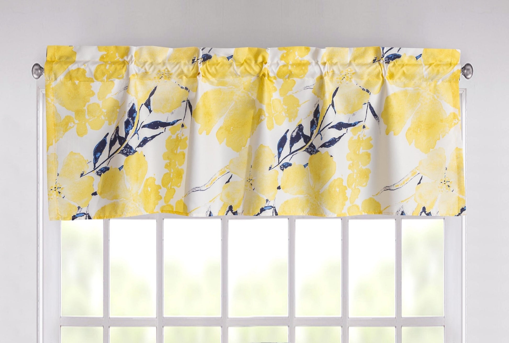 Tache Microfiber Watercolor Tropical Floral Yellow Blue Window Treatment Valance (JHW-841) - - Valance