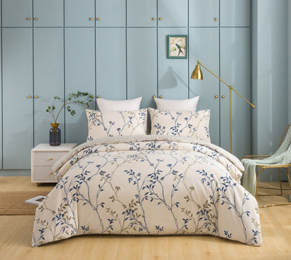 Tache Poplin Cotton Elegant Leaf Vine Cream Beige Duvet Cover (JHW-842) - - Duvet Cover
