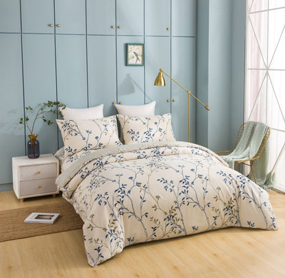 Tache Poplin Cotton Elegant Leaf Vine Cream Beige Duvet Cover (JHW-842) - - Duvet Cover