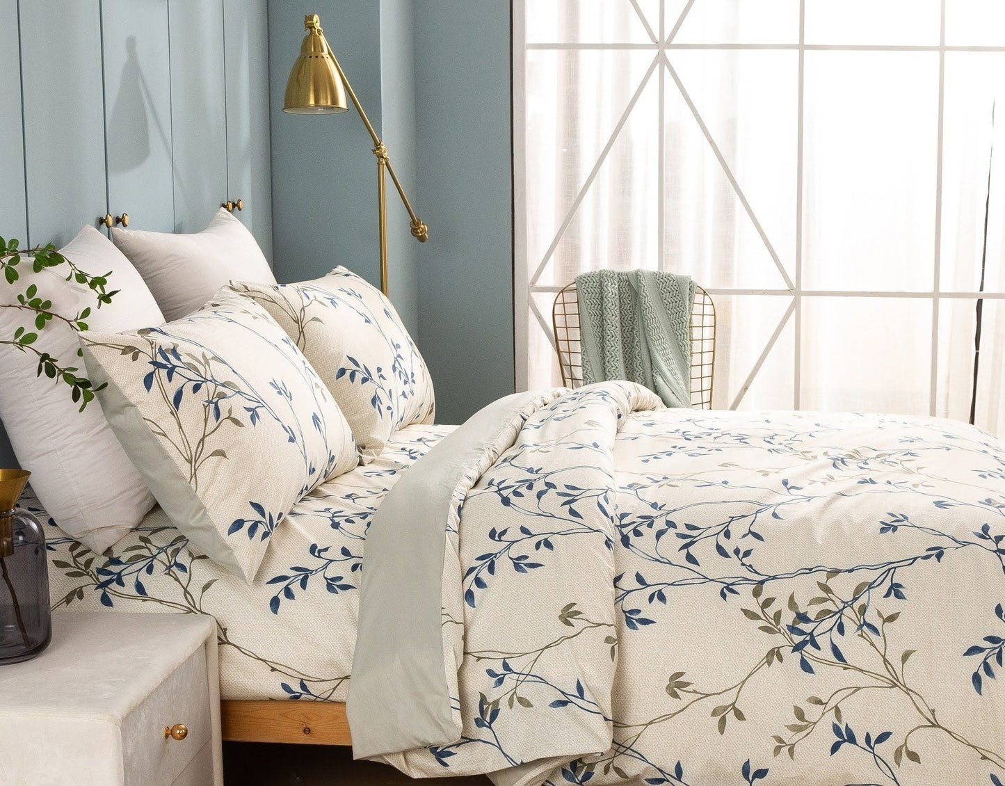 Tache Poplin Cotton Elegant Leaf Vine Cream Beige Duvet Cover (JHW-842) - - Duvet Cover