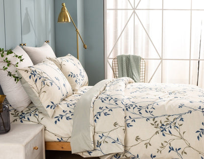 Tache Poplin Cotton Elegant Leaf Vine Cream Beige Duvet Cover (JHW-842) - - Duvet Cover