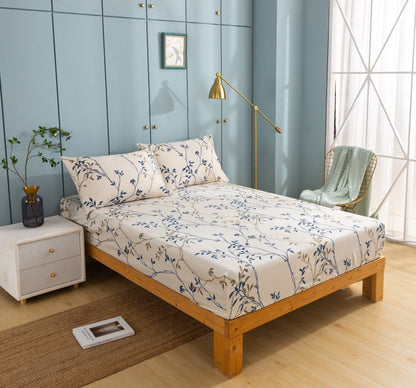 Tache Poplin Cotton Elegant Leaf Vine Cream Beige Fitted Sheet / Flat Sheet (JHW-842) - - Bed Sheet