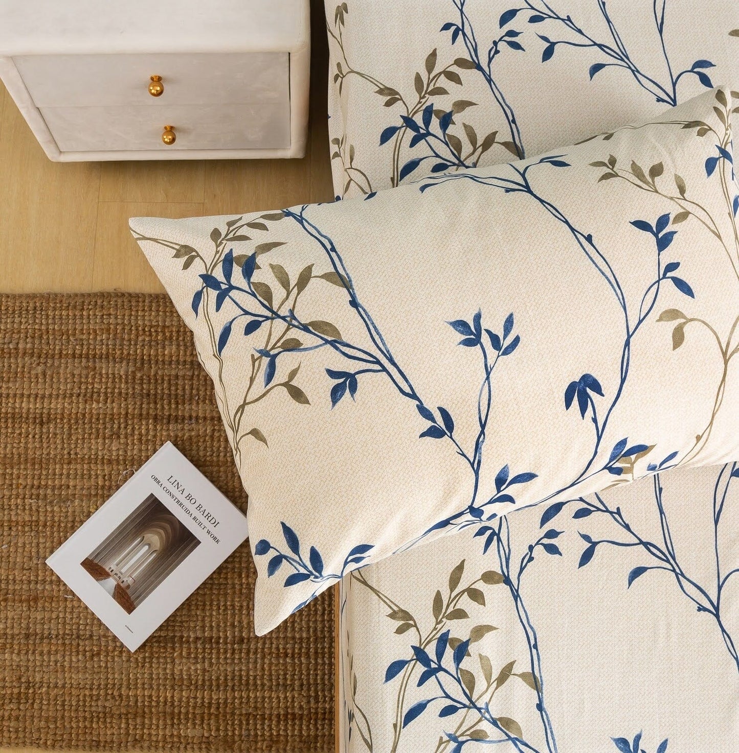 Tache Poplin Cotton Elegant Leaf Vine Cream Beige Pillowcase (JHW-842) - - Pillowcase