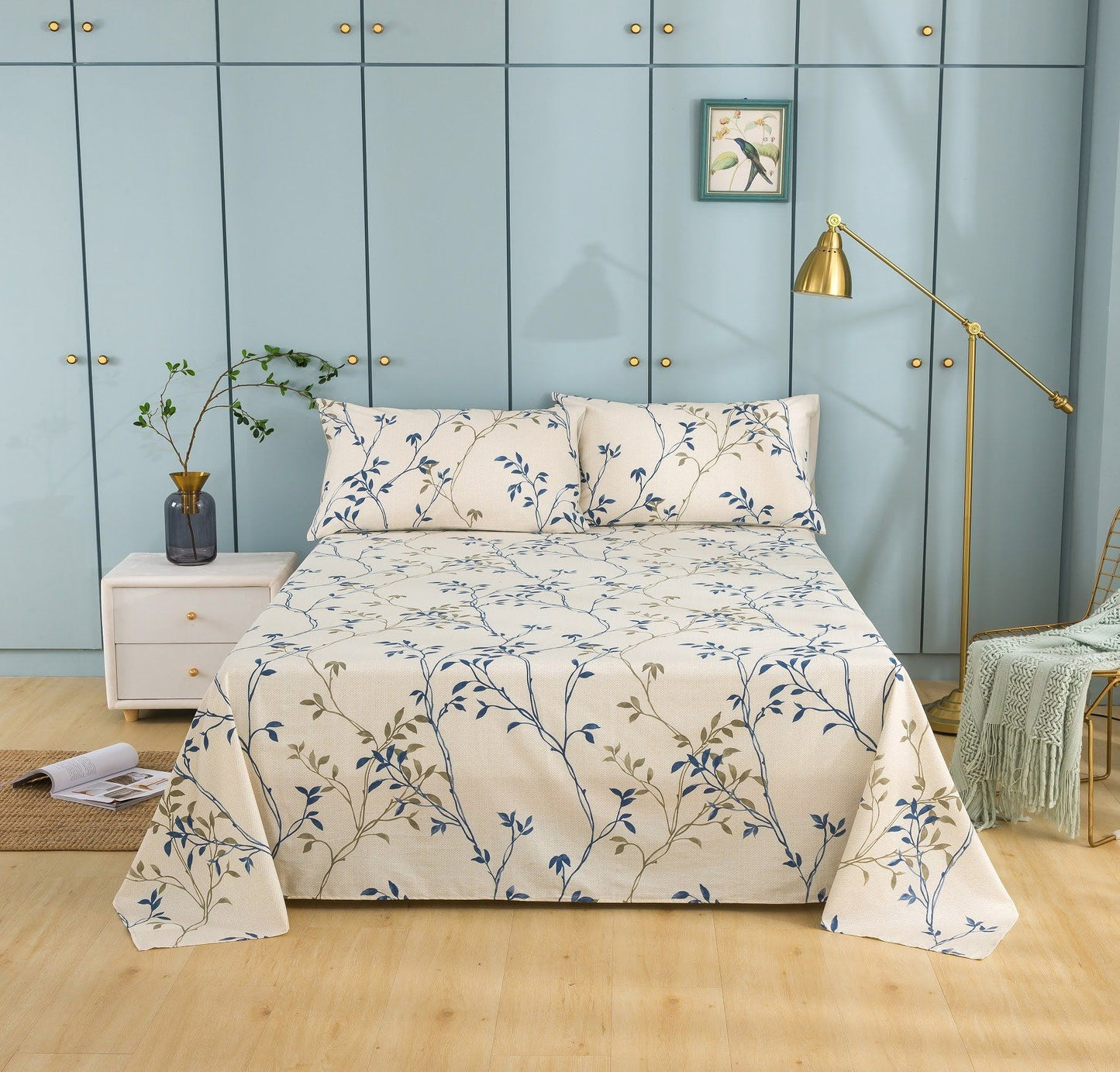Tache Poplin Cotton Elegant Leaf Vine Cream Beige Fitted Sheet / Flat Sheet (JHW-842) - Flat Sheet - Bed Sheet