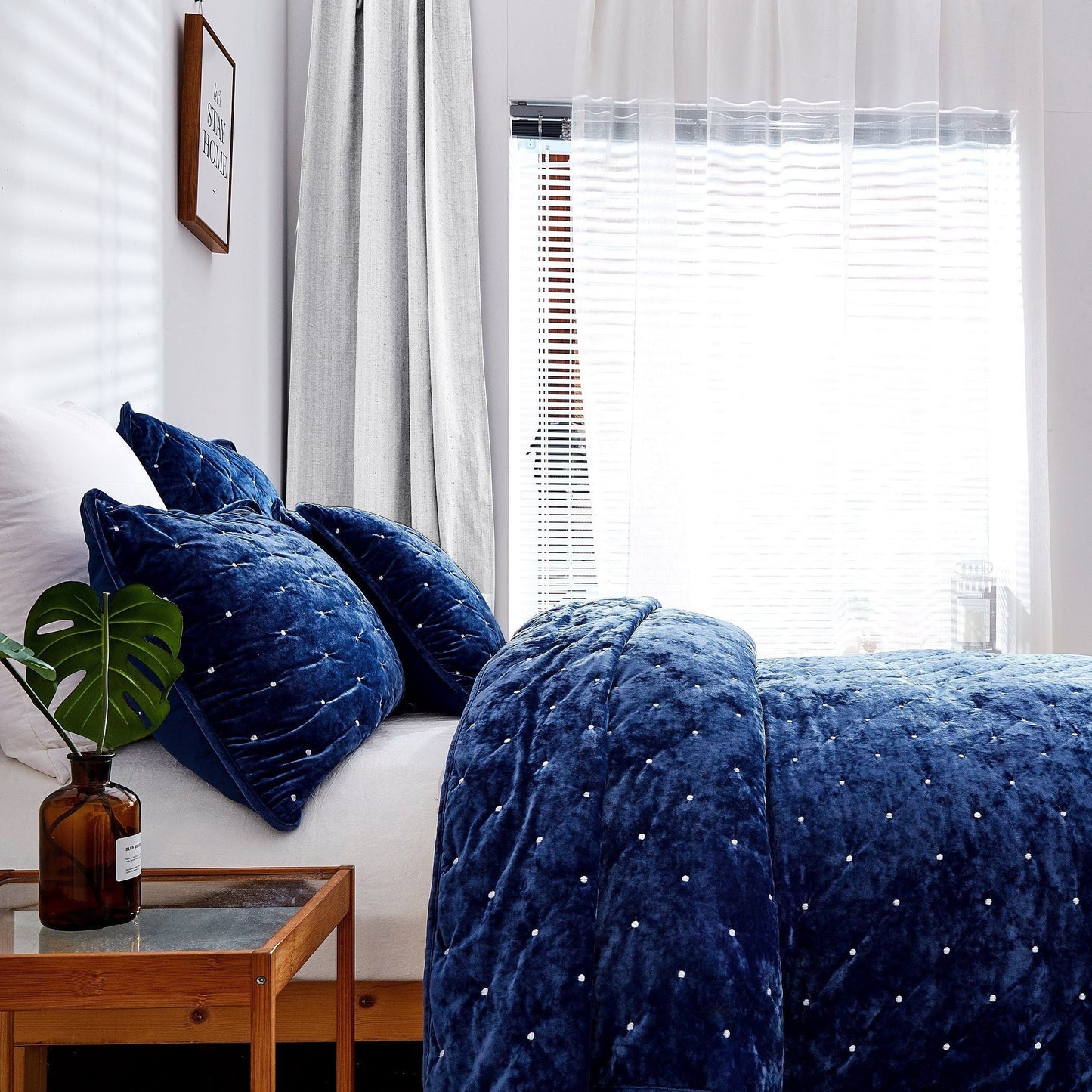 Tache Velvet Dreams Dark Blue Plush Diamond Tufted Pillow Sham (JHW-853DB) - - Pillow Sham