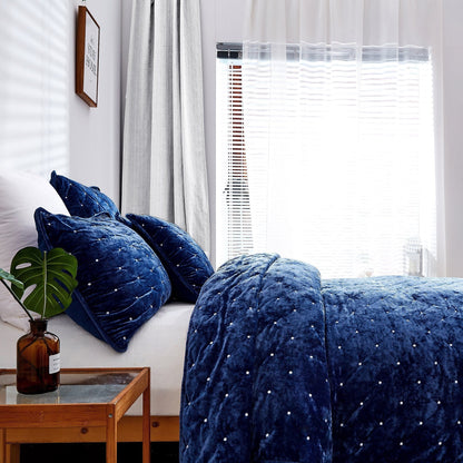 Tache Velvet Dreams Dark Blue Plush Diamond Tufted Pillow Sham (JHW-853DB) - - Pillow Sham