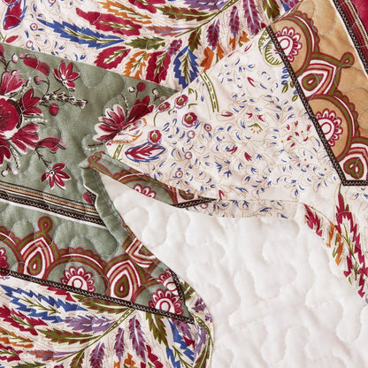 DaDa Bedding Cranberry Sage Floral Chevron Quilt Set - Lightweight Bedspread - - Bedspreads