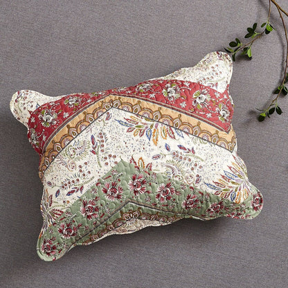 DaDa Bedding Cranberry Sage Floral Chevron Quilt Set - Lightweight Bedspread - - Bedspreads