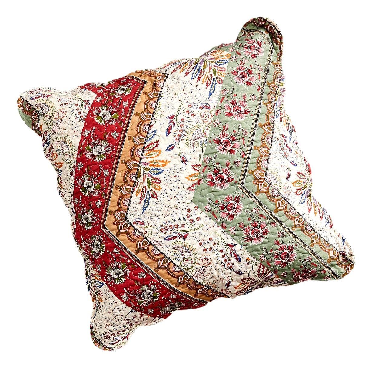 DaDa Bedding Bohemian Cranberry Sage Chevron Floral Euro Pillow Sham Cover, 26" x 26" (JHW924) - - Throw Pillow Covers