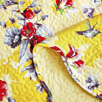 DaDa Bedding Sunshine Yellow Hummingbird Floral Bed in a Bag Set - - Bedspreads