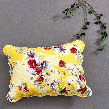 DaDa Bedding Sunshine Yellow Hummingbirds Floral Scalloped Pillow Sham 1-Piece (JHW-925) - - Pillow Case
