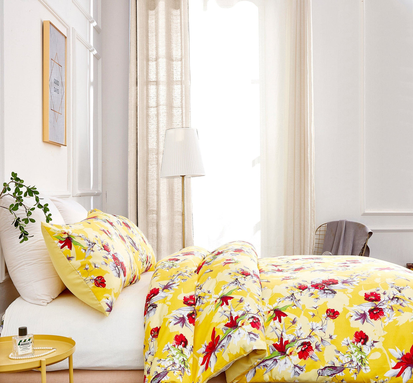 DaDa Bedding Yellow Hummingbird Duvet Cover, Sheets & Valance Set - - Duvet Covers