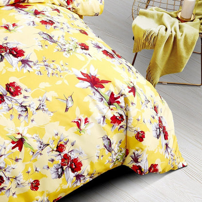 DaDa Bedding Yellow Hummingbird Duvet Cover, Sheets & Valance Set - - Duvet Covers
