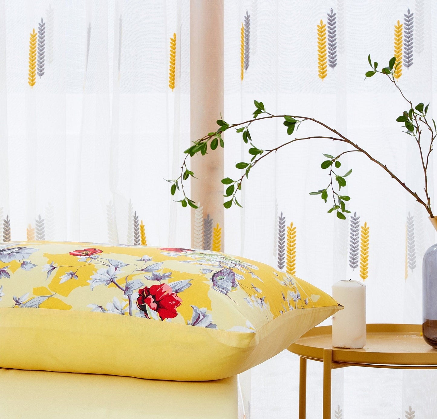 DaDa Bedding Yellow Hummingbird Duvet Cover, Sheets & Valance Set - - Duvet Covers