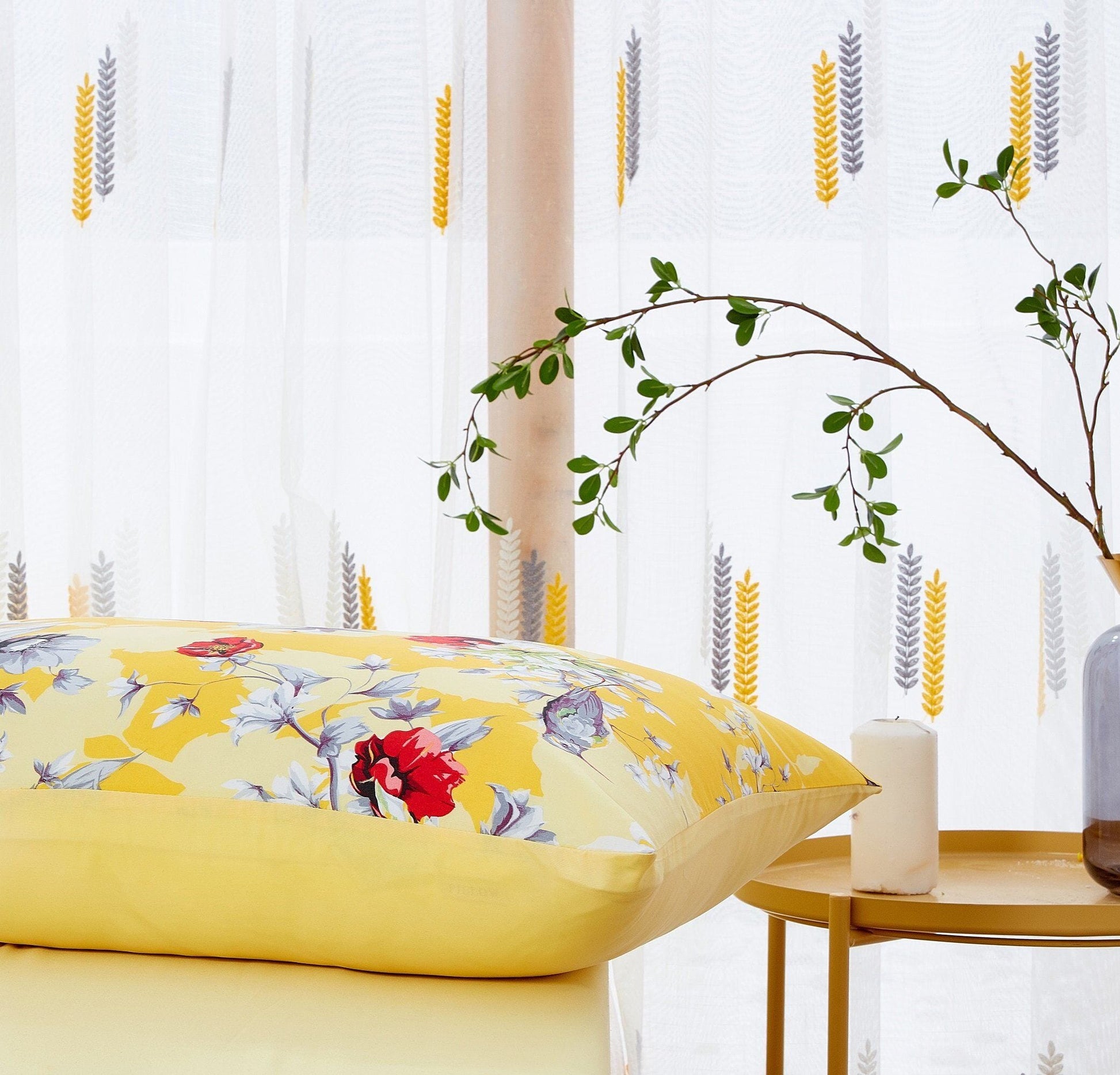 DaDa Bedding Yellow Hummingbird Duvet Cover, Sheets & Valance Set - - Duvet Covers