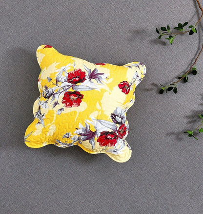DaDa Bedding Set of 2 Sunshine Yellow Hummingbirds Floral Scalloped Throw Pillow Covers, 18" (JHW925) - - Cushion Cover