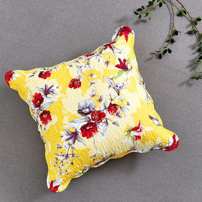 DaDa Bedding Sunshine Yellow Hummingbirds Floral Scalloped Euro Pillow Sham Cover, 26" x 26" (JHW925) - - Throw Pillow Covers
