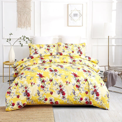 DaDa Bedding Sunshine Yellow Hummingbird Floral Duvet Cover Set - - Duvet Covers