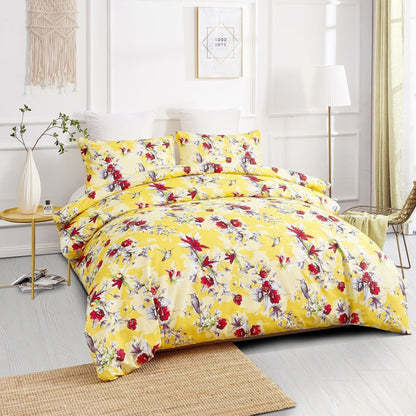 DaDa Bedding Sunshine Yellow Hummingbird Floral Duvet Cover Set - - Duvet Covers