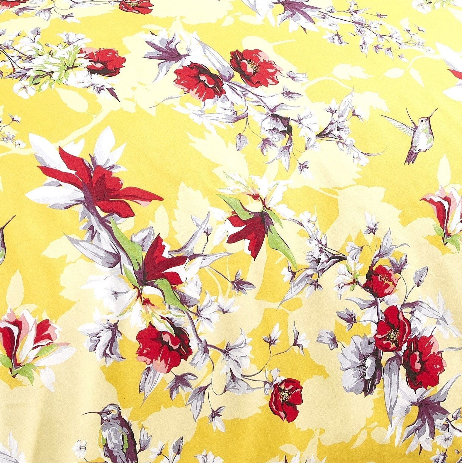 DaDa Bedding Sunshine Yellow Hummingbird Floral Duvet Cover Set - - Duvet Covers
