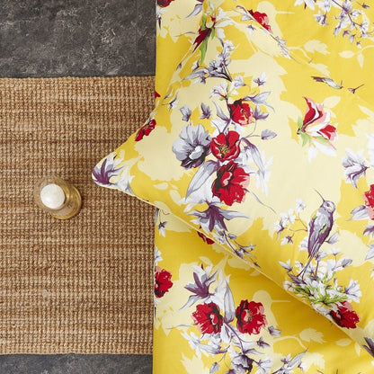 DaDa Bedding Sunshine Yellow Hummingbirds Floral Fitted Bed Sheet w/ Pillow Cases (JHW-925) - - Fitted Sheet